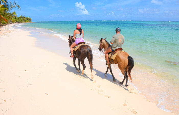 Scenic horse riding experience on the beach, with riders trotting along the shoreline, the gentle waves lapping at their feet, and the sun setting in the background, creating a tranquil and picturesque coastal adventure.