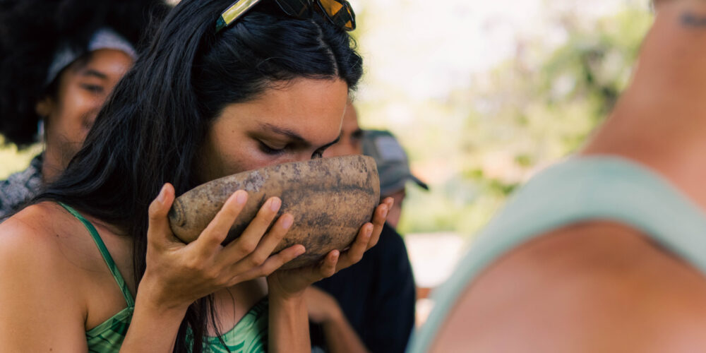 Educational cacao presentation, showcasing the process of transforming cacao beans into chocolate, with detailed displays of cacao pods, beans, and the stages of production, providing insights into the origins and craft of chocolate-making.