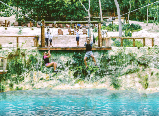 Adventure-filled Scape Park in Punta Cana, showcasing lush tropical landscapes, zip lines, underground caves, and natural cenotes for visitors to explore and enjoy